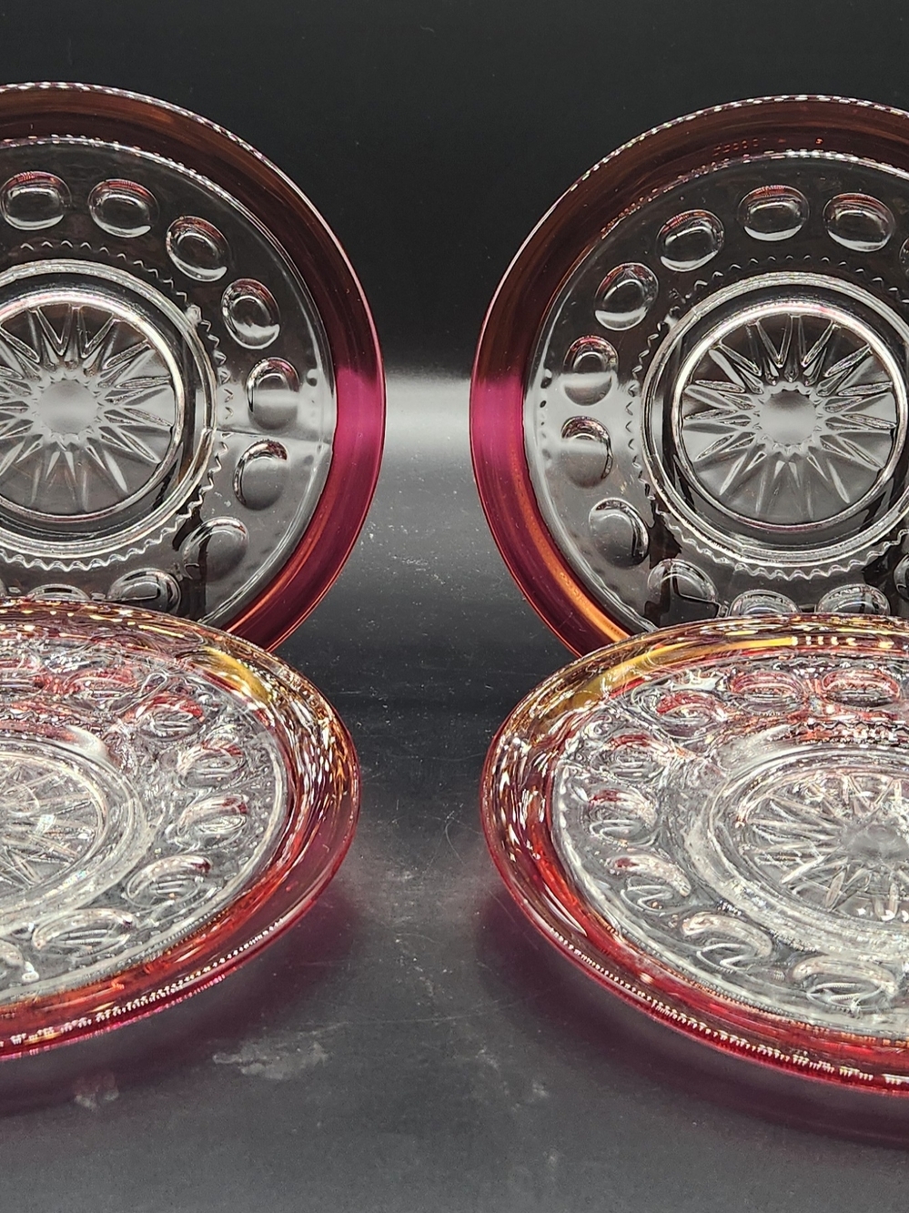 Vintage Tiffin-Franciscan King's Crown Ruby Flashed Glass Salad Plates, Set Of 4
